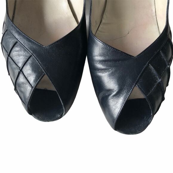 Bruno Magli Peep Toe Pump Navy 9.5 AA Vintage - Picture 3 of 16